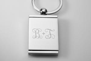 Engraved Photo Locket Keychain Personalized Custom Silver High Polish Flat Rectangular - Hand Engraved