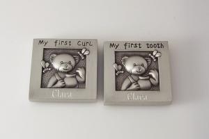Baby Gift Custom Engraved Personalized Pewter Finish First Tooth and First Curl Keepsake Boxes - Hand Engraved
