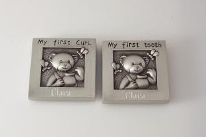 Baby Gift Custom Engraved Personalized Pewter Finish First Tooth and First Curl Keepsake Boxes  -  Hand Engraved