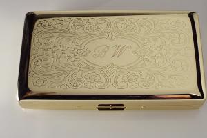 Personalized Golden 120s Cigarette Case Double Sided with Scroll Design Custom Engraved -Hand Engraved