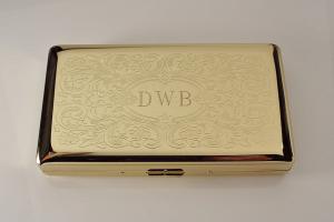Personalized Golden 120s Cigarette Case Double Sided with Scroll Design Custom Engraved  -Hand Engraved