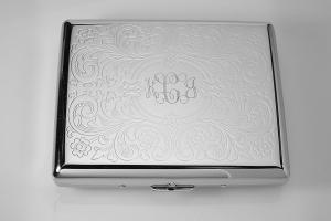 Cigarette Case Personalized Custom Engraved Double Sided Scroll Design 100s Cigarette Case -Hand Engraved
