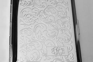 Custom Engraved Business Card Case Paisley Design Business Card or Single Sided Cigarette Case -Hand Engraved