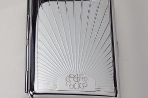 Engraved Personalized Business Card Case or Kings Cigarette Case Double Sided Sun Ray Design -Hand Engraved