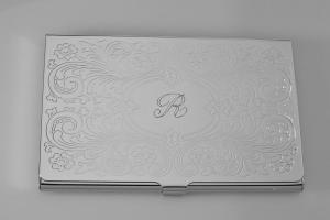 Business Card Case Custom Engraved Personalized Scroll Design Business Card Case -Hand Engraved