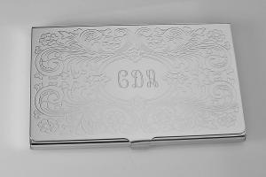 Business Card Case Custom Engraved Personalized Scroll Design Business Card Case -Hand Engraved
