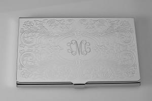 Business Card Case Custom Engraved Personalized Scroll Design Business Card Case  -Hand Engraved