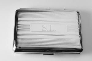 Custom Engraved Business Card Case Personalized Double Sided Linear Design or Kings Cigarette Case -Hand Engraved