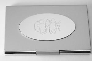 Custom Engraved Personalized Business Card Holder with Oval Engraving Plate -Hand Engraved