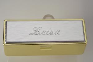 Lipstick Case Personalized Custom Engraved Single Lipstick Case with Mirror Gold with Silver Top - Hand Engraved