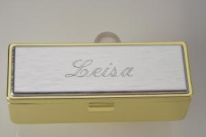 Lipstick Case Personalized Custom Engraved Single Lipstick Case with Mirror Gold with Silver Top  - Hand Engraved