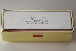 Lipstick Case Personalized Custom Engraved Single Lipstick Case with Mirror Gold with Silver Top  - Hand Engraved