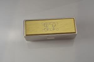 Engraved Lipstick Case Personalized Custom Single Lipstick Case with Mirror Two Tone Silver with Gold Top - Hand Engraved