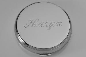 Custom Engraved Compact Mirror Personalized Non Tarnish Nickel Plated Flat Purse Mirror  - Hand Engraved