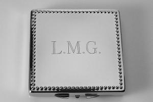 Engraved Compact Mirror Square Personalized Non Tarnish Nickel Plated with Bead Trim Purse Mirror  - Hand Engraved