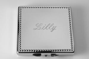 Engraved Compact Mirror Square Personalized Non Tarnish Nickel Plated with Bead Trim Purse Mirror - Hand Engraved