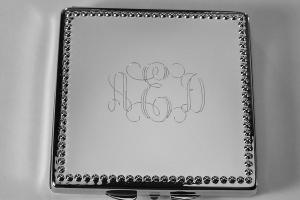Engraved Compact Mirror Square Personalized Non Tarnish Nickel Plated with Bead Trim Purse Mirror - Hand Engraved