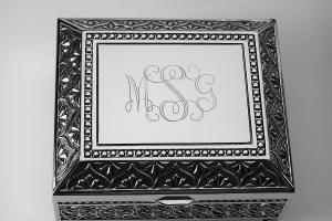 Custom Engraved Personalized Jewelry Box Small Silver Non Tarnish Nickel Plated Floral Motif Footed Trinket Box - Hand Engraved