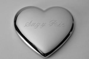 Custom Engraved Jewelry Trinket Box Non Tarnish Silver Mini Heart Shape - Hand Engraved