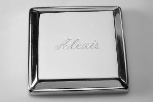 Custom Engraved Jewelry Box High Polish Square Silver Trinket Box - Hand Engraved