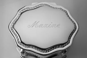Custom Engraved Personalized Jewelry Box Silver Plated Victorian Design Footed Trinket Box - Hand Engraved