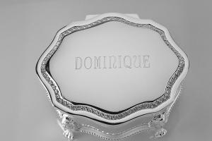 Custom Engraved Personalized Jewelry Box Silver Plated Victorian Design Footed Trinket Box - Hand Engraved