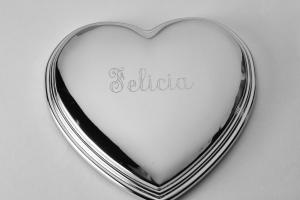 Jewelry Box Custom Engraved Personalized Silver Heart Shape Jewelry Box - Hand Engraved