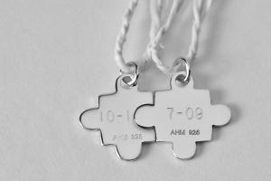 Sterling Silver Puzzle Pieces Set of Two Personalized Custom Engraved Petite Charms- Hand Engraved