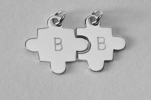 Sterling Silver Puzzle Pieces Set of Two Personalized Custom Engraved Petite Charms- Hand Engraved