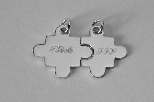 Sterling Silver Puzzle Pieces Set of Two Personalized Custom Engraved Petite Charms- Hand Engraved