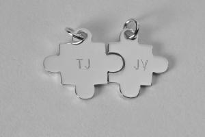 Sterling Silver Puzzle Pieces Set of Two Personalized Custom Engraved Petite Charms- Hand Engraved