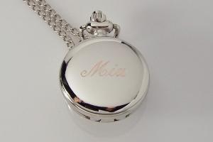 Personalized Pendant Watch Flower Design Custom Engraved Necklace Watch  - Hand Engraved