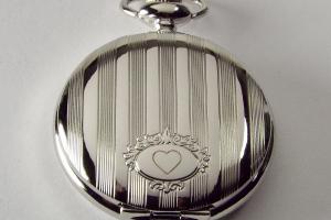 Pocket Watch Custom Engraved Personalized Quartz Watch with Vertical Stripes and Oval Crest - Hand Engraved