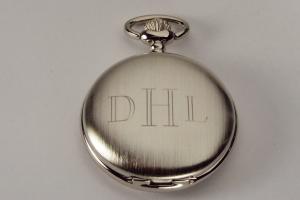 Personalized Pocket Watch Custom Engraved Silver Satin Finish Quartz Pocket Watch with Ivory Dial - Hand Engraved