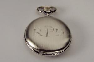 Personalized Pocket Watch Custom Engraved Silver Satin Finish Quartz Pocket Watch with Ivory Dial - Hand Engraved