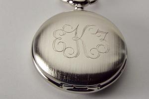 Personalized Pocket Watch Custom Engraved Silver Satin Finish Quartz Pocket Watch with Ivory Dial - Hand Engraved