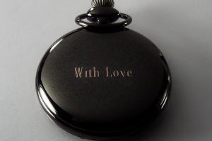 Personalized Pocket Watch Custom Engraved Gloss Black Quartz Pocket Watch with White Dial - Hand Engraved