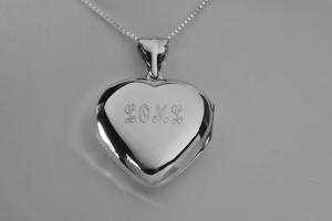 Custom Engraved Locket Personalized Sterling Silver Large Rounded Heart Locket 1 Inch - Hand Engraved