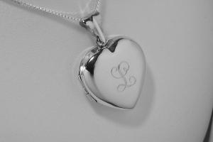 Custom Engraved Locket Personalized Sterling Silver Large Rounded Heart Locket 1 Inch - Hand Engraved