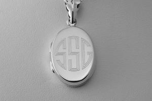 Personalized Oval Locket Custom Engraved Sterling Silver 7/8 Inch on 18 Sterling Silver Cable Chain - Hand Engraved