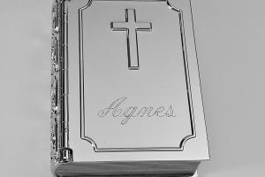 Personalized Jewelry Box Custom Engraved Silver Nickel Plated Book Trinket Box with Cross- Hand Engraved