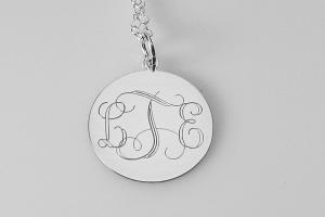 Monogram Jewelry Personalized Custom Engraved Sterling Silver 1 Inch Round Monogram Necklace - Hand Engraved