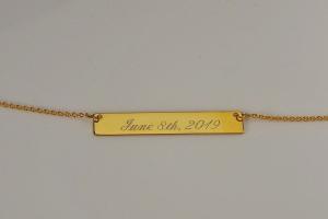 Personalized Thin Bar 14K Gold Plated Sterling Silver Name Necklace Custom Engraved  - Hand Engraved