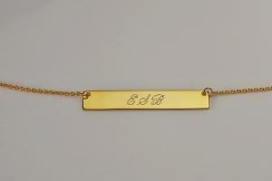 Personalized Thin Bar 14K Gold Plated Sterling Silver Name Necklace Custom Engraved - Hand Engraved