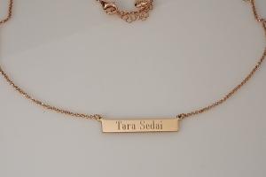 Personalized Thin Bar Rose Gold Plated Sterling Silver Name Necklace Custom Engraved - Hand Engraved