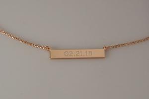 Personalized Thin Bar Rose Gold Plated Sterling Silver Name Necklace Custom Engraved - Hand Engraved
