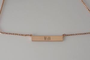 Personalized Thin Bar Rose Gold Plated Sterling Silver Name Necklace Custom Engraved - Hand Engraved