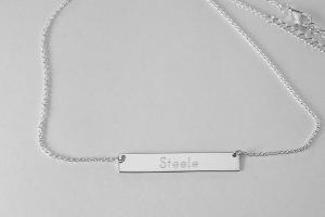 Personalized Thin Bar Name Necklace Custom Engraved Sterling Silver - Hand Engraved