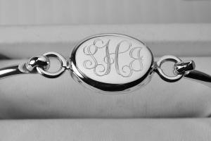 Monogram Bracelet Personalized Custom Engraved Sterling Silver Oval Monogram Bangle - Hand Engraved