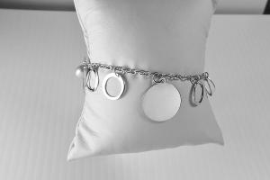 Custom Engraved Monogram Bracelet Sterling Silver Circles and Pearl Drops Personalized Bracelet - Hand Engraved